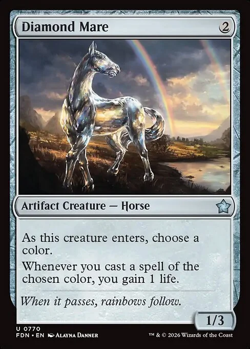 Diamond Mare, carta Magic di tipo Artifact Creature — Horse illustrata da Alayna Danner