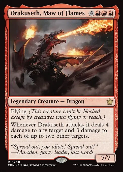 Drakuseth, Maw of Flames, carta Magic di tipo Legendary Creature — Dragon illustrata da Grzegorz Rutkowski