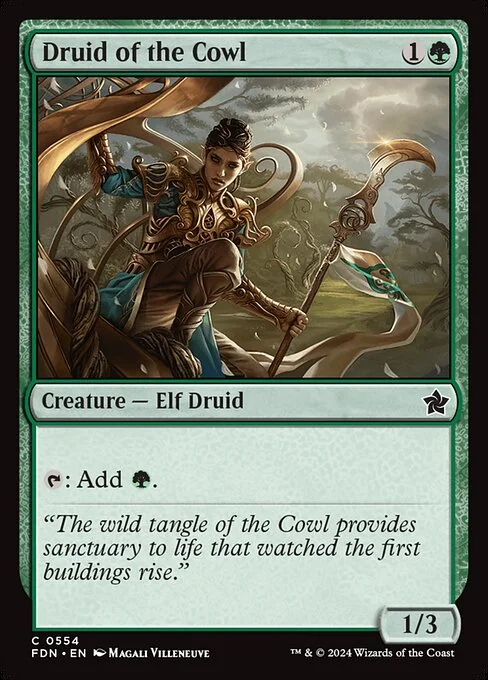 Druid of the Cowl, carta Magic di tipo Creature — Elf Druid illustrata da Magali Villeneuve