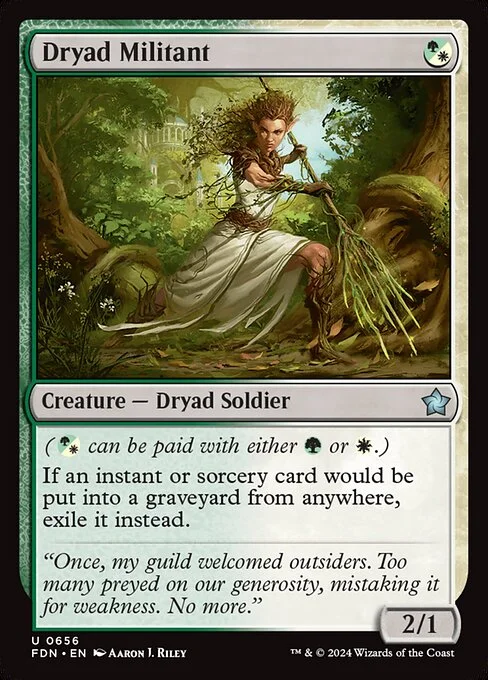 Dryad Militant, carta Magic di tipo Creature — Dryad Soldier illustrata da Aaron J. Riley