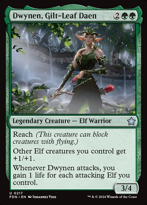 Dwynen, Gilt-Leaf Daen, carta Magic di tipo Legendary Creature — Elf Warrior illustrata da Johannes Voss