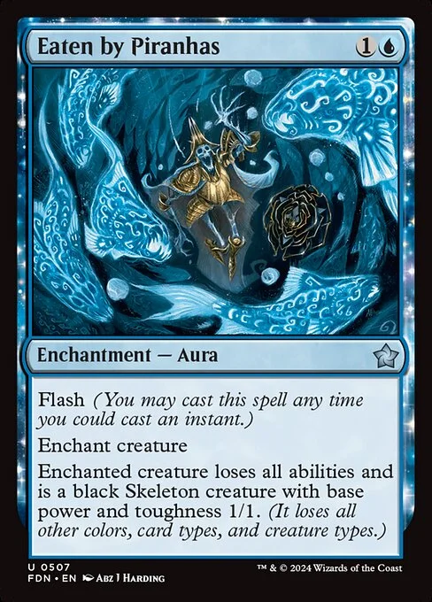 Eaten by Piranhas, carta Magic di tipo Enchantment — Aura illustrata da Abz J Harding