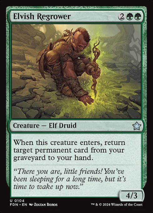 Elvish Regrower, carta Magic di tipo Creature — Elf Druid illustrata da Zoltan Boros