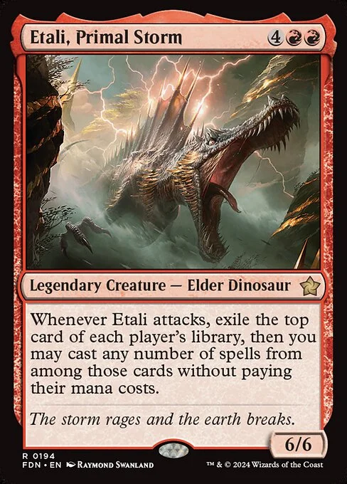Etali, Primal Storm, carta Magic di tipo Legendary Creature — Elder Dinosaur illustrata da Raymond Swanland