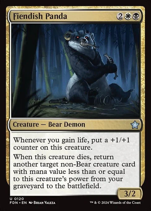 Fiendish Panda, carta Magic di tipo Creature — Bear Demon illustrata da Brian Valeza