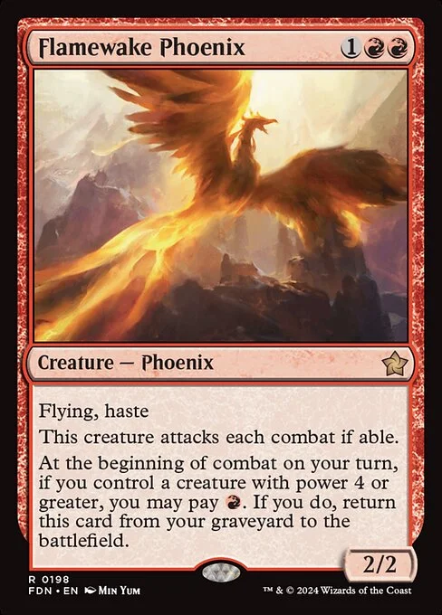 Flamewake Phoenix, carta Magic di tipo Creature — Phoenix illustrata da Min Yum