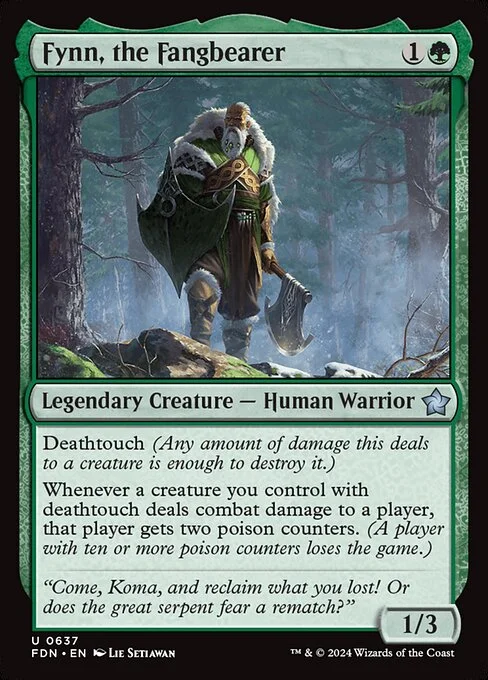 Fynn, the Fangbearer, carta Magic di tipo Legendary Creature — Human Warrior illustrata da Lie Setiawan