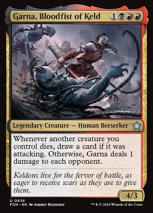 Garna, Bloodfist of Keld, carta Magic di tipo Legendary Creature — Human Berserker illustrata da Andrey Kuzinskiy