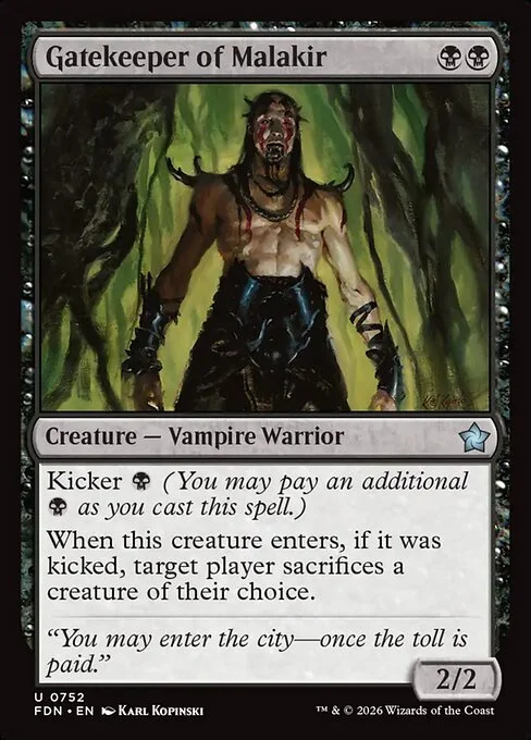 Gatekeeper of Malakir, carta Magic di tipo Creature — Vampire Warrior illustrata da Karl Kopinski
