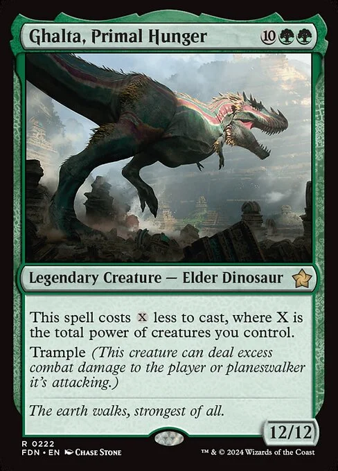 Ghalta, Primal Hunger, carta Magic di tipo Legendary Creature — Elder Dinosaur illustrata da Chase Stone