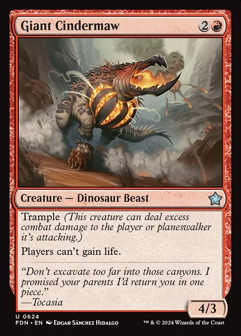 Giant Cindermaw, carta Magic di tipo Creature — Dinosaur Beast illustrata da Edgar Sánchez Hidalgo