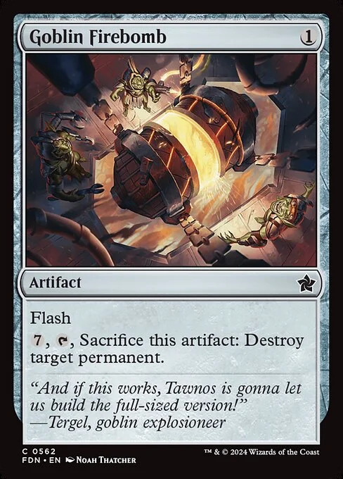 Goblin Firebomb, carta Magic di tipo Artifact illustrata da Noah Thatcher