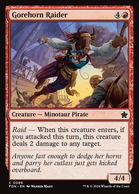 Gorehorn Raider, carta Magic di tipo Creature — Minotaur Pirate illustrata da Warren Mahy