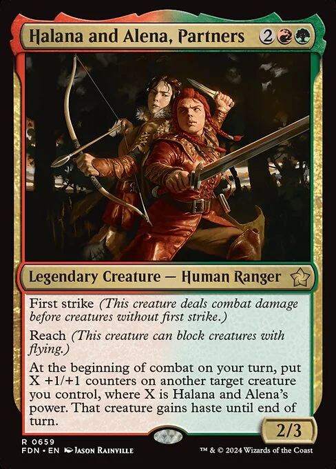 Halana and Alena, Partners, carta Magic di tipo Legendary Creature — Human Ranger illustrata da Jason Rainville