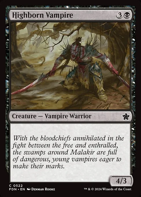 Highborn Vampire, carta Magic di tipo Creature — Vampire Warrior illustrata da Denman Rooke