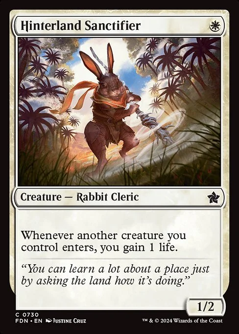 Hinterland Sanctifier, carta Magic di tipo Creature — Rabbit Cleric illustrata da Justine Cruz