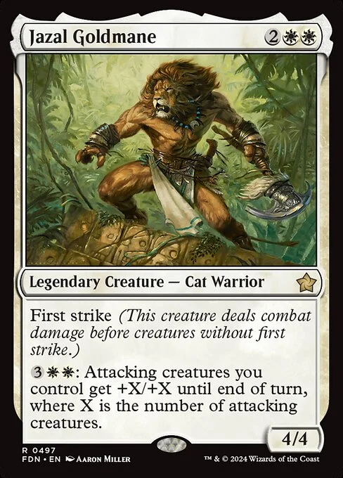 Jazal Goldmane, carta Magic di tipo Legendary Creature — Cat Warrior illustrata da Aaron Miller