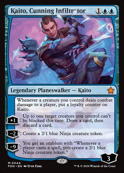 Kaito, Cunning Infiltrator, carta Magic di tipo Legendary Planeswalker — Kaito illustrata da Evyn Fong
