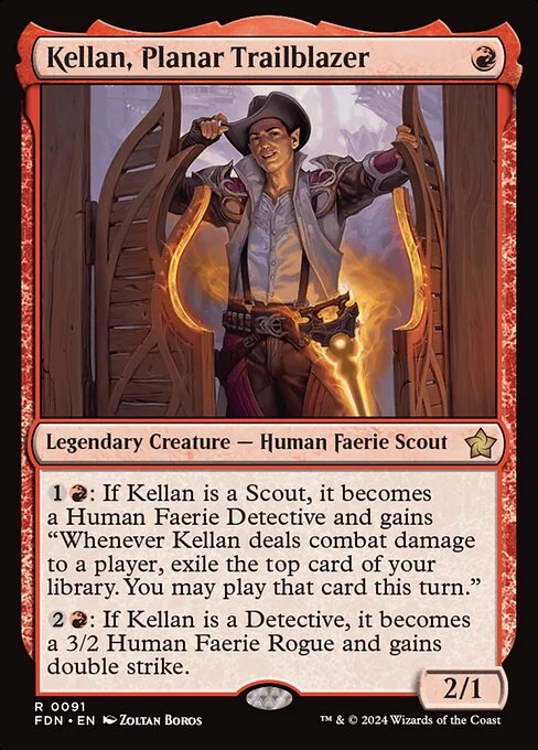 Kellan, Planar Trailblazer, carta Magic di tipo Legendary Creature — Human Faerie Scout illustrata da Zoltan Boros
