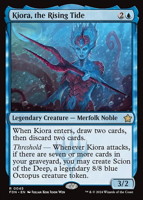 Kiora, the Rising Tide, carta Magic di tipo Legendary Creature — Merfolk Noble illustrata da Julian Kok Joon Wen
