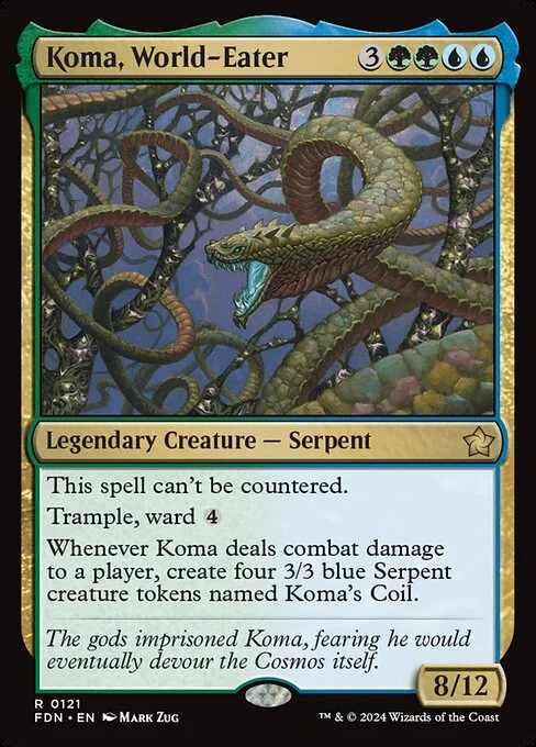 Koma, World-Eater, carta Magic di tipo Legendary Creature — Serpent illustrata da Mark Zug