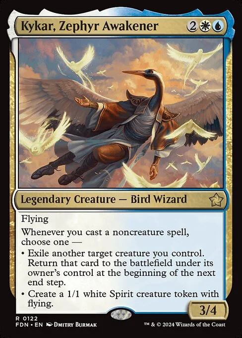 Kykar, Zephyr Awakener, carta Magic di tipo Legendary Creature — Bird Wizard illustrata da Dmitry Burmak