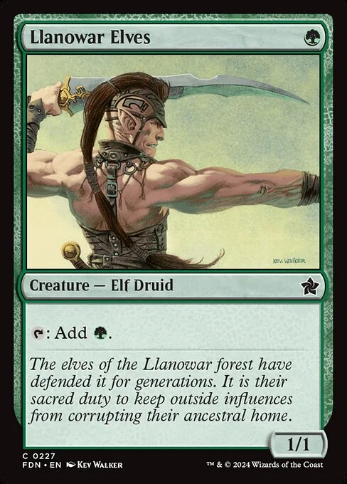 Llanowar Elves, carta Magic di tipo Creature — Elf Druid illustrata da Kev Walker