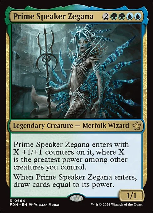 Prime Speaker Zegana, carta Magic di tipo Legendary Creature — Merfolk Wizard illustrata da Willian Murai