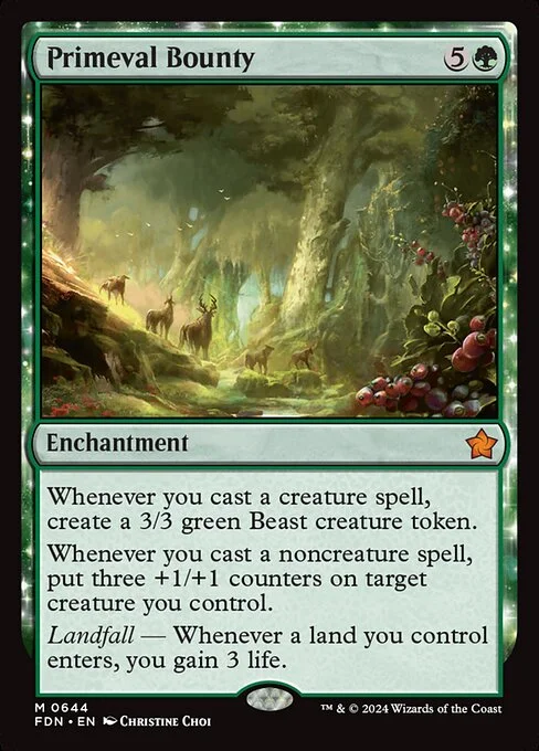 Primeval Bounty, carta Magic di tipo Enchantment illustrata da Christine Choi