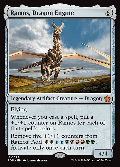 Ramos, Dragon Engine, carta Magic di tipo Legendary Artifact Creature — Dragon illustrata da Joseph Meehan