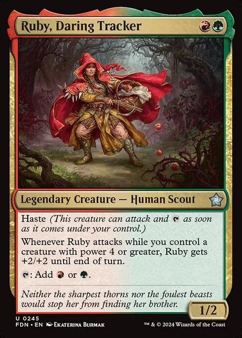 Ruby, Daring Tracker, carta Magic di tipo Legendary Creature — Human Scout illustrata da Ekaterina Burmak