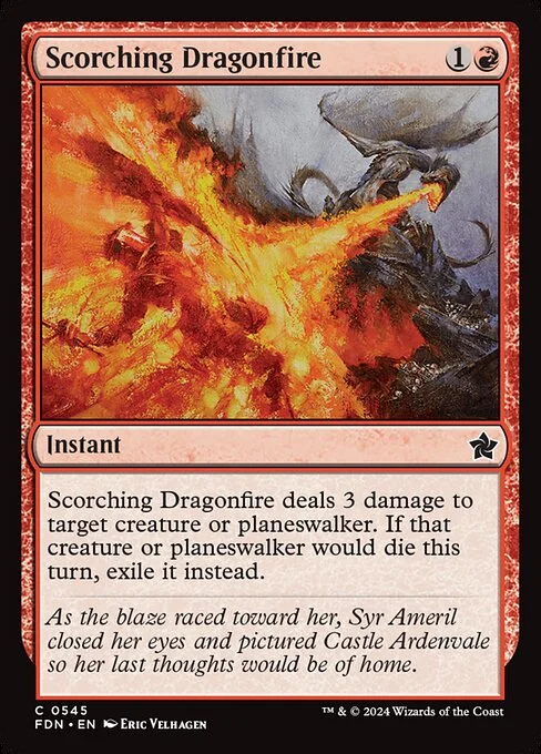 Scorching Dragonfire, carta Magic di tipo Instant illustrata da Eric Velhagen