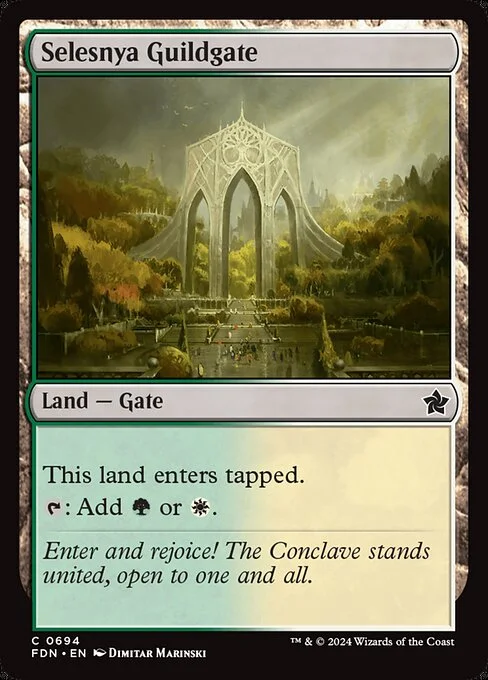 Selesnya Guildgate, carta Magic di tipo Land — Gate illustrata da Dimitar Marinski