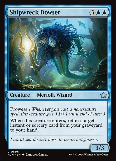 Shipwreck Dowser, carta Magic di tipo Creature — Merfolk Wizard illustrata da Caroline Gariba