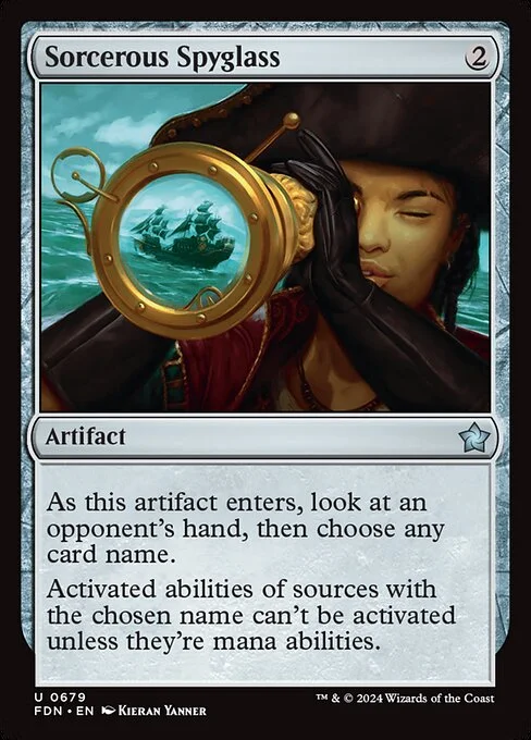 Sorcerous Spyglass, carta Magic di tipo Artifact illustrata da Kieran Yanner