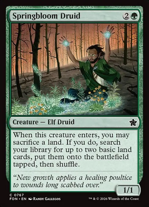 Springbloom Druid, carta Magic di tipo Creature — Elf Druid illustrata da Randy Gallegos