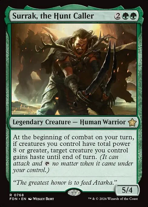 Surrak, the Hunt Caller, carta Magic di tipo Legendary Creature — Human Warrior illustrata da Wesley Burt