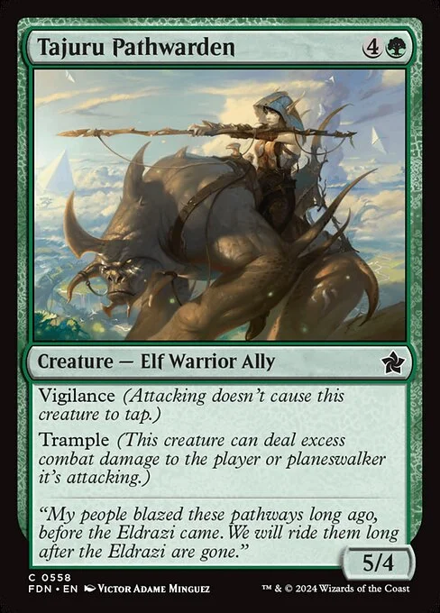 Tajuru Pathwarden, carta Magic di tipo Creature — Elf Warrior Ally illustrata da Victor Adame Minguez