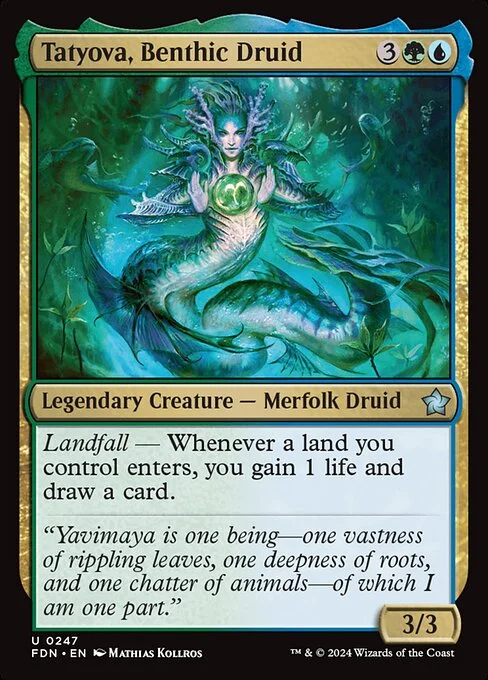 Tatyova, Benthic Druid, carta Magic di tipo Legendary Creature — Merfolk Druid illustrata da Mathias Kollros