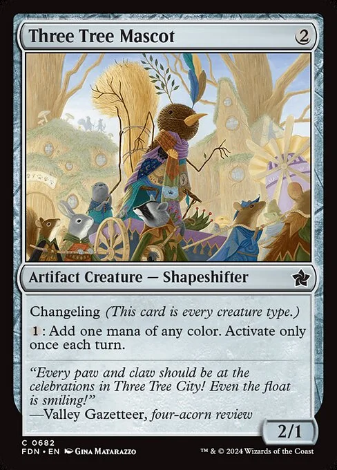Three Tree Mascot, carta Magic di tipo Artifact Creature — Shapeshifter illustrata da Gina Matarazzo