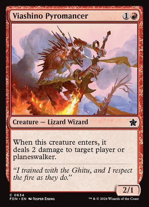 Viashino Pyromancer, carta Magic di tipo Creature — Lizard Wizard illustrata da Jesper Ejsing