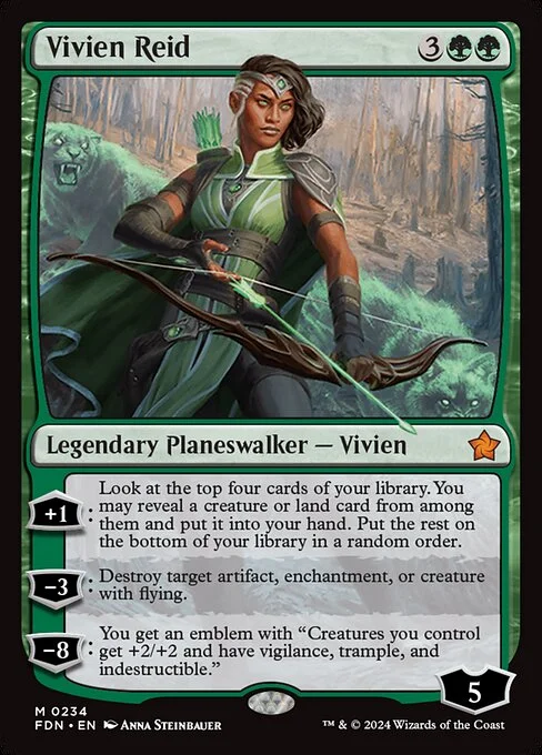 Vivien Reid, carta Magic di tipo Legendary Planeswalker — Vivien illustrata da Anna Steinbauer