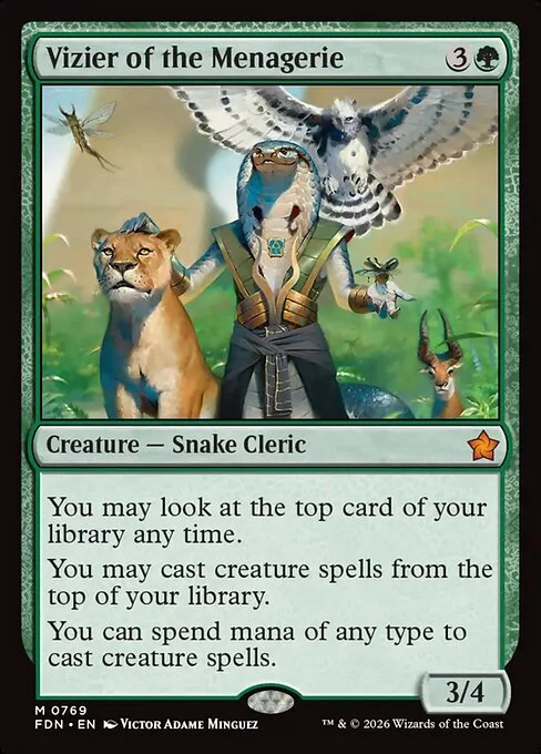 Vizier of the Menagerie, carta Magic di tipo Creature — Snake Cleric illustrata da Victor Adame Minguez