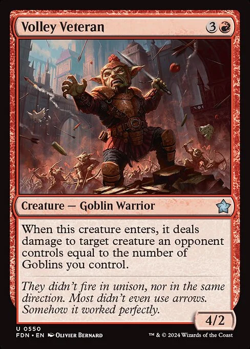 Volley Veteran, carta Magic di tipo Creature — Goblin Warrior illustrata da Olivier Bernard