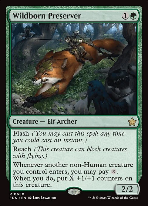 Wildborn Preserver, carta Magic di tipo Creature — Elf Archer illustrata da Lius Lasahido