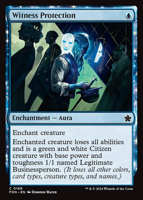 Witness Protection, carta Magic di tipo Enchantment — Aura illustrata da Dominik Mayer