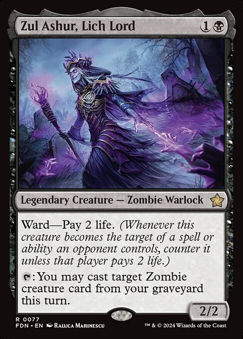 Zul Ashur, Lich Lord, carta Magic di tipo Legendary Creature — Zombie Warlock illustrata da Raluca Marinescu