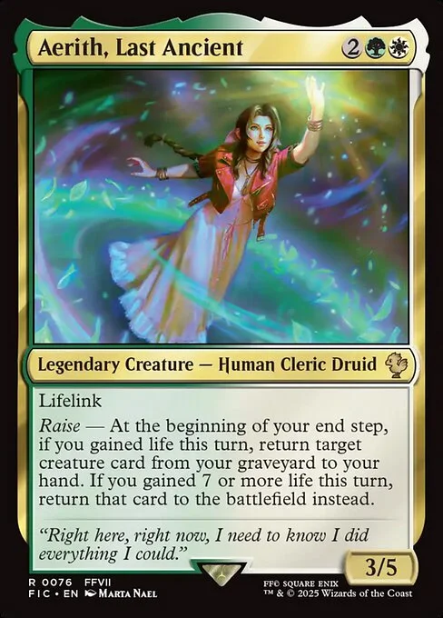Aerith, Last Ancient, carta Magic di tipo Legendary Creature — Human Cleric Druid illustrata da Marta Nael