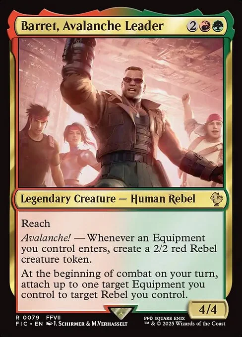 Barret, Avalanche Leader, carta Magic di tipo Legendary Creature — Human Rebel illustrata da Jana Schirmer & Matthias Verhasselt
