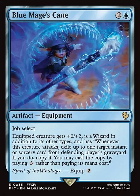 Blue Mage's Cane, carta Magic di tipo Artifact — Equipment illustrata da Eglė Mosakaitė